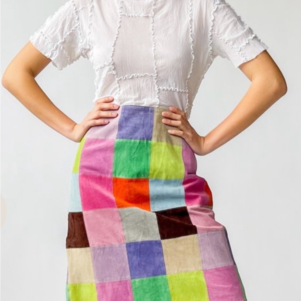 Isaac Mizrahi Vintage 2000 Colorful Patchwork A-Line Skirt - Picture 4 of 8